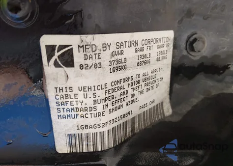 2003 Saturn Ion 1 from USA, damaged, VIN 1G8AG52F73Z150891